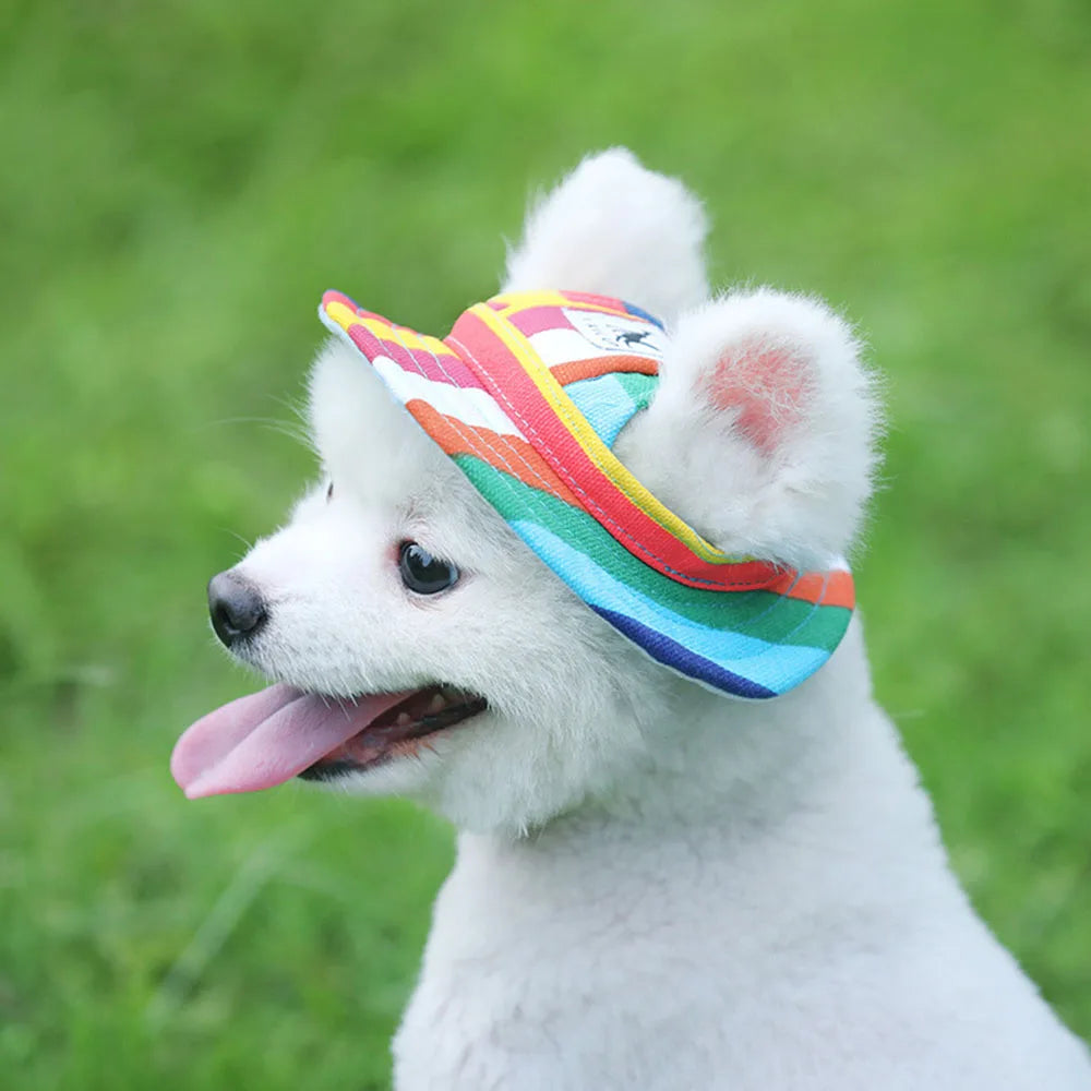 Pet Princess Hat Dog Hat with Ear Holes Adjustable Mesh Breathable Pet Hat for Small Dogs Cats Outdoor Sunhat Pet Supplies