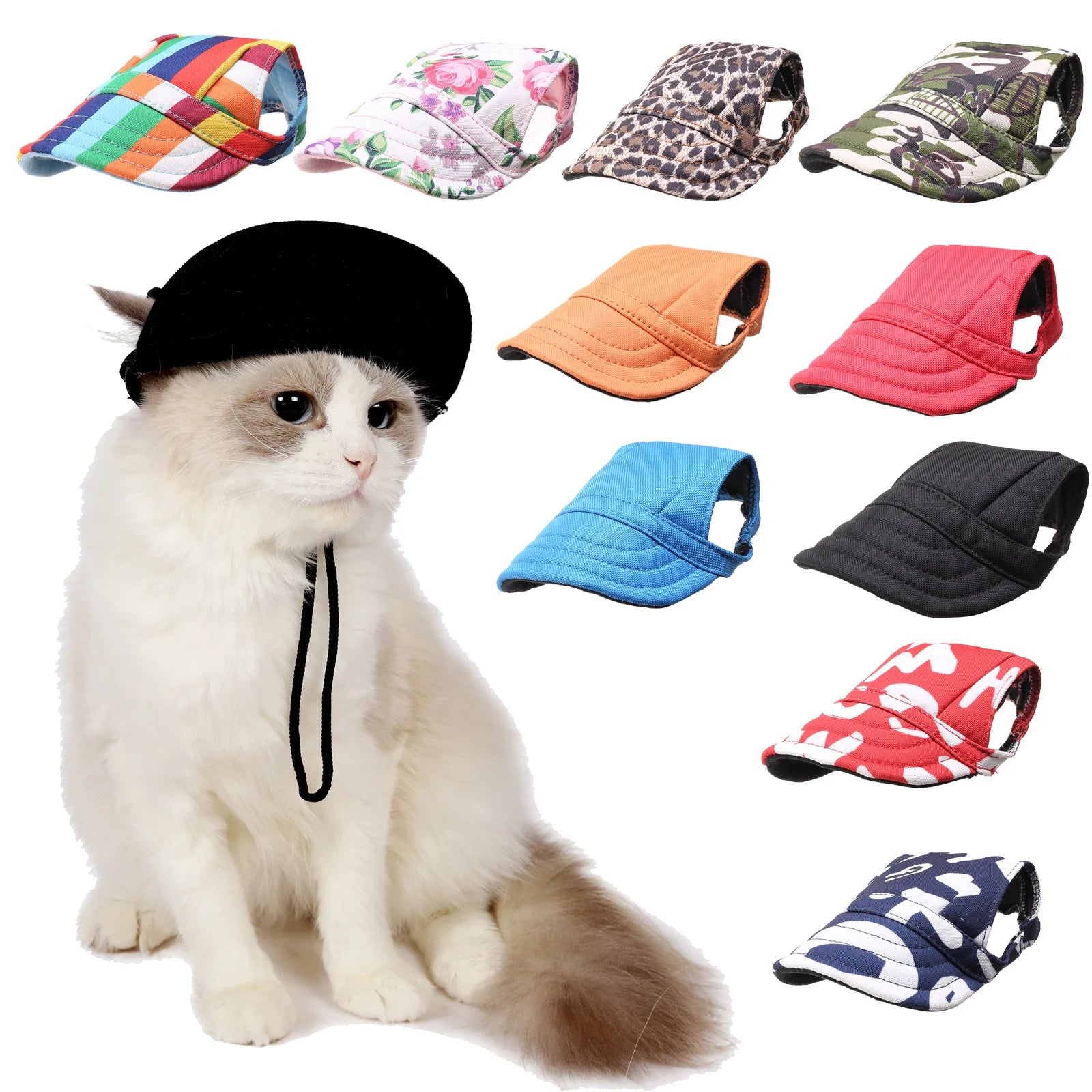 Dog Hat Summer Dog Cat Sun Hat with Ear Holes Adjustable Pet Baseball Cap for Small and Medium Dogs Cats Pet Accessories