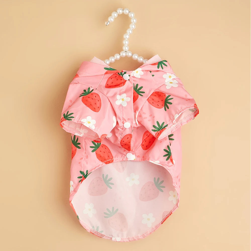 Waterproof Strawberry Raincoat Small Dog All-inclusive Raincoat Pet Breathable Puppy Clothes Comfortable Universal Pet Supplies