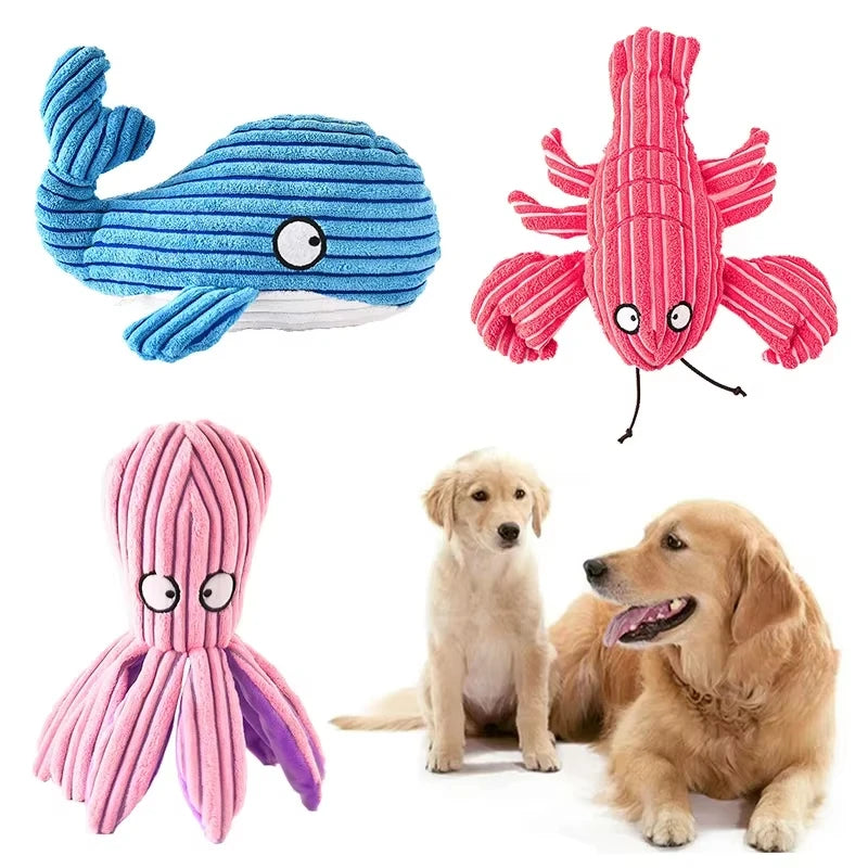 Cute and lifelike pet dog plush toy octopus, lobster and whale to accompany large and small dogs
